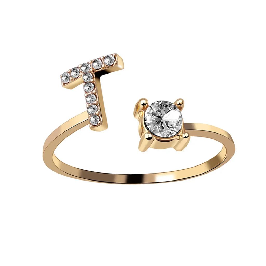 Adjustable Initials Rings Stainless Steel Simple Zircon Letter Rings for Women Wedding Band Couples Jewelry Accessories Gifts