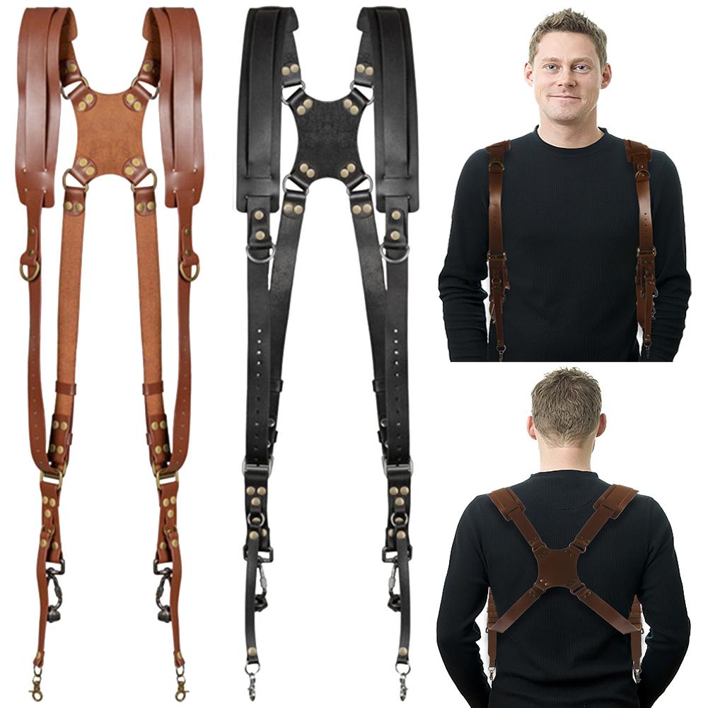 Double Shoulder Camera Strap Adjustable Dual Leather Rivet Camera Shoulder Belt Harness Outdoor Photography Tool For Canon Nikon