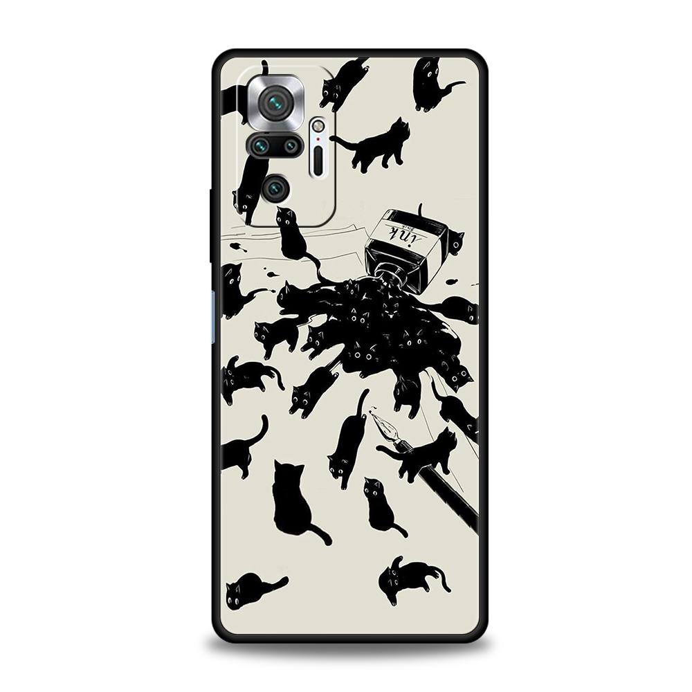Милый чехол для телефона с рисунком черного кота для Xiaomi Redmi Note 12 5G 10C 10 11 9 8 Pro Plus 9S 7 8T 9T 9A 8A 9C K50 K40 игровой чехол Redmi 10C