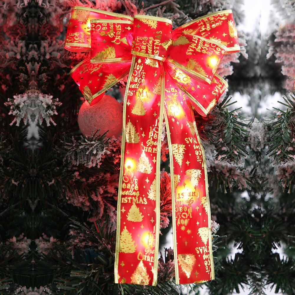 Tree Christmas Exquisite Lighted Bow Hanging Decoration In Classic American Style