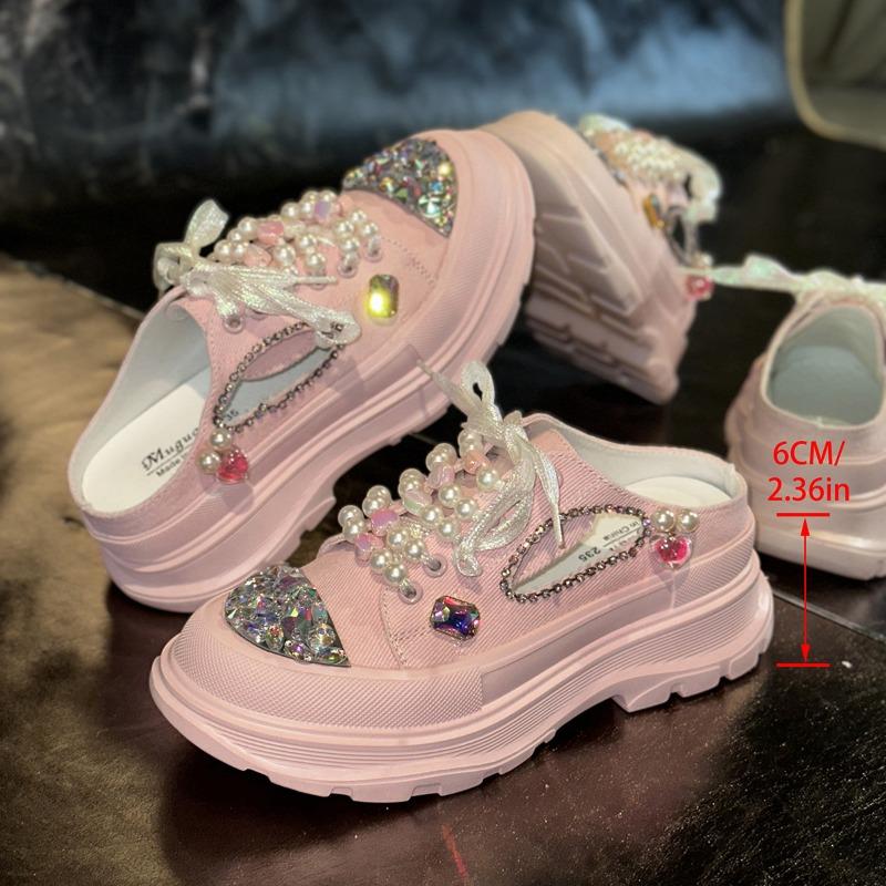 

Baotou полутапочки женские летние тапочки с толстой подошвой и пайетками без каблука увеличивающие рост и стройнящие женские туфли 41 розовый