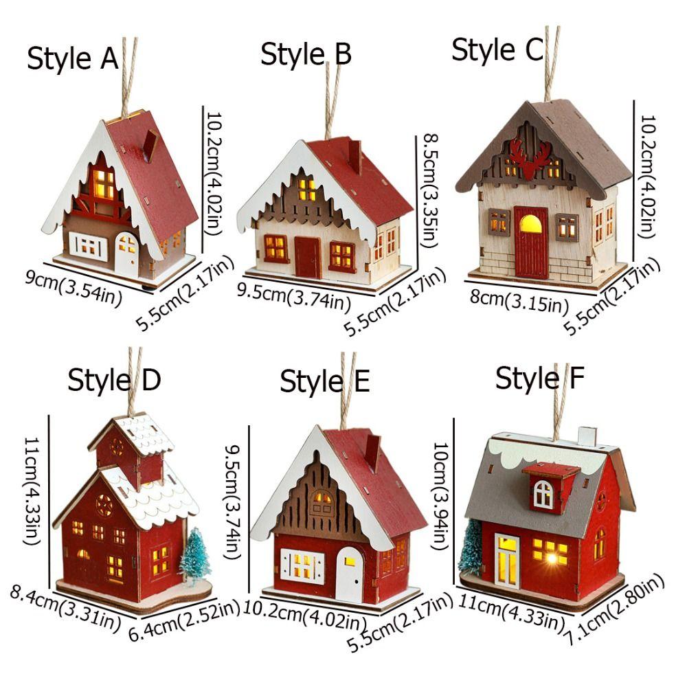 Decorative Christmas Snow House Pendant Elk Hanging Lighting Glowing Log Cabin Mini Christmas Tree LED Wooden Christmas House
