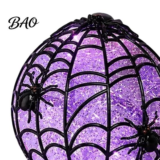 Glowing Table Lamp Halloween Ghost Glitter Ball Lamp, Spiderweb Faux Crystal Sphere Light, Desktop Night Purple Glow Spider for Holiday Party