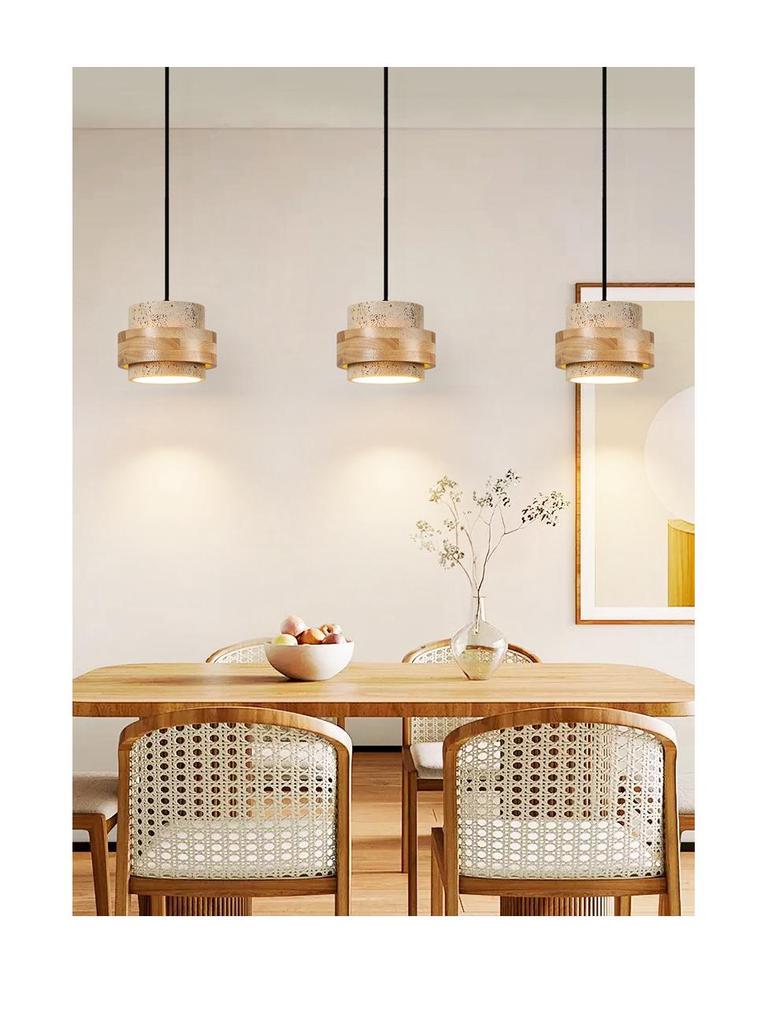 Adjustable Wabi-Sabi Style Solid Wood Pendant Light for Bedroom, Dining, or Bar