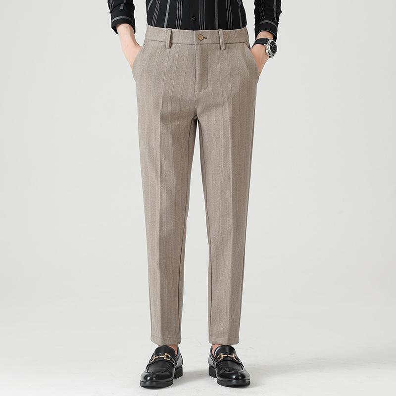 Winter woolen thick men's casual pants youth elastic casual pants light business men's trousers