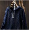 Women's Retro Ethnic Drawstring Hooded Appliqué Knit Cotton Sweater - Loose Plus Size for Spring & Autumn