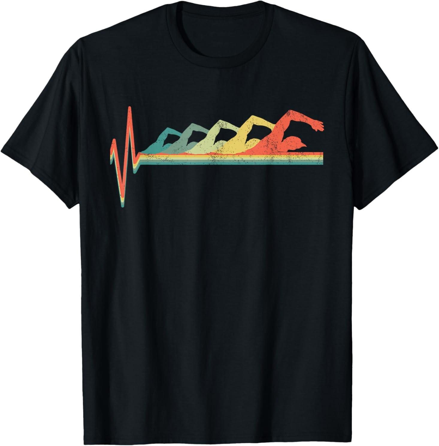 Swimmer Heartbeat Retro T-Shirt Size S-4XL XXXL