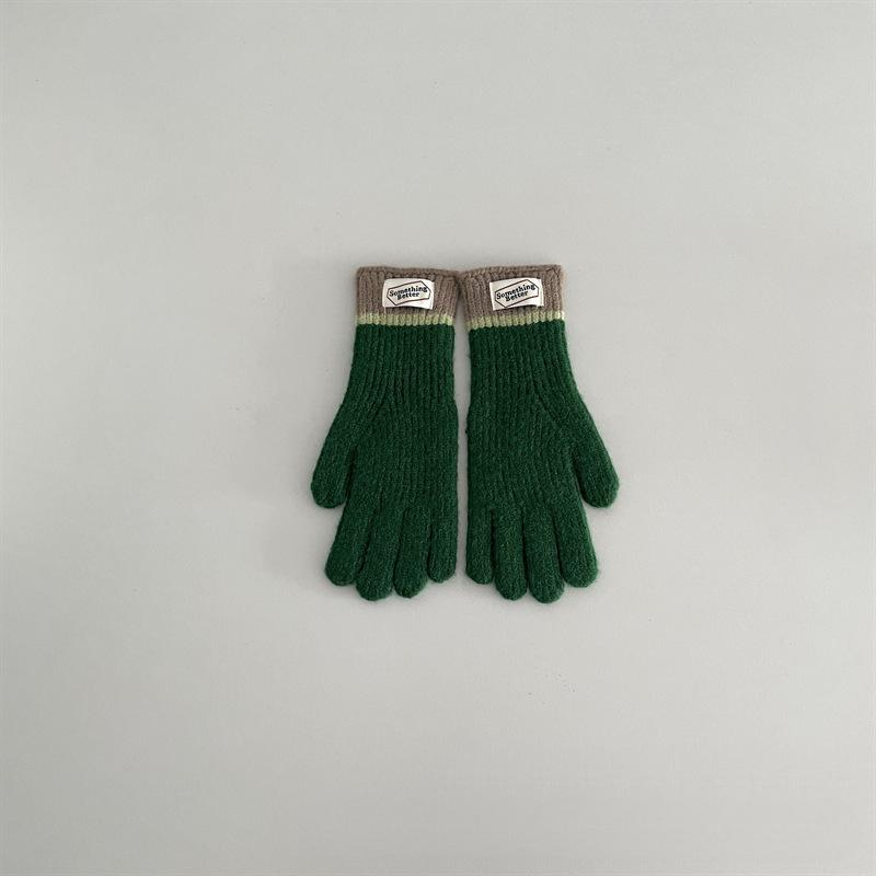 New Touchscreen Kids Gloves Winter Warm Windproof Cold Proof Five Finger Knitting Retro Korean Style Color Mix