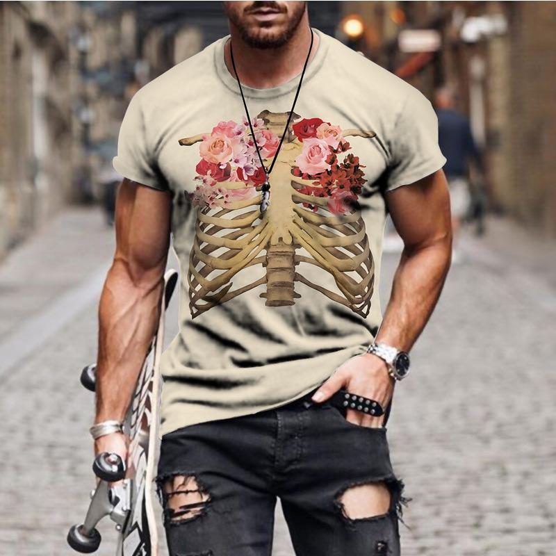 Men's 3D Printed T-Shirt Skull Pattern Print Short Sleeve O-Neck Pullover Casual Top