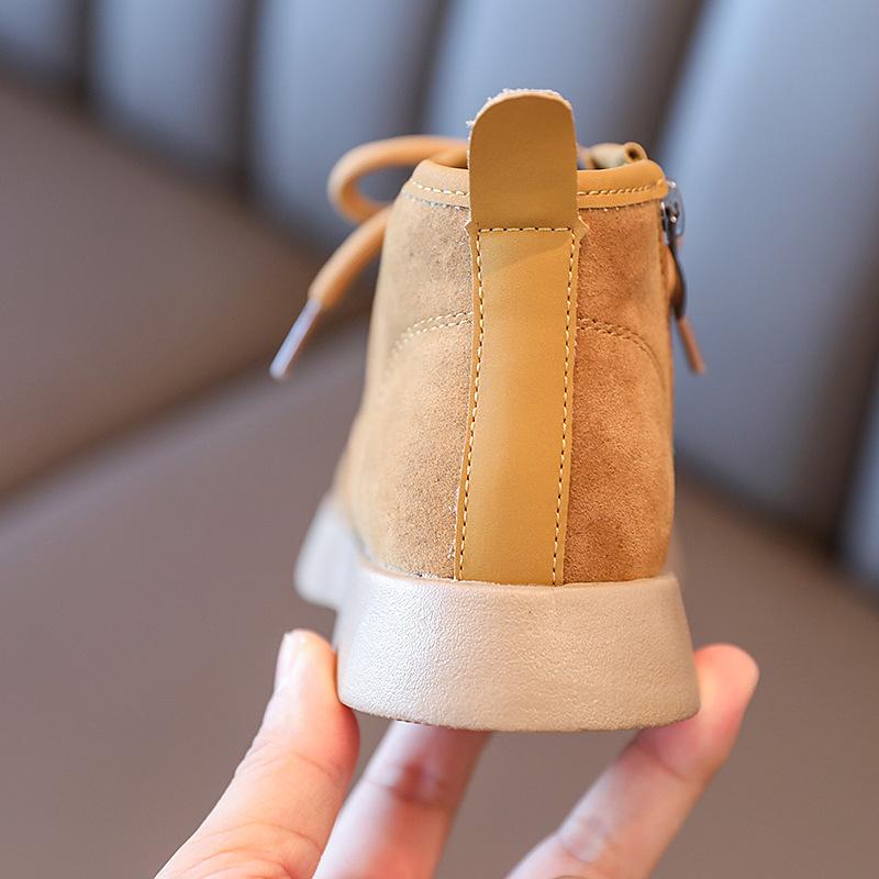 Girls' Short Boots British Style Children's Plush Boots Autumn and Winter Style Little Girl Leather Boots Boys Warm Short Boots