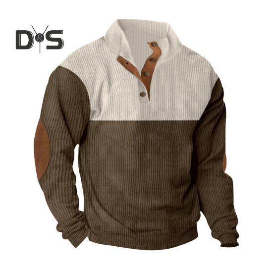 Осень-весна Мужская толстовка с воротником-стойкой на пуговицах — фото 11