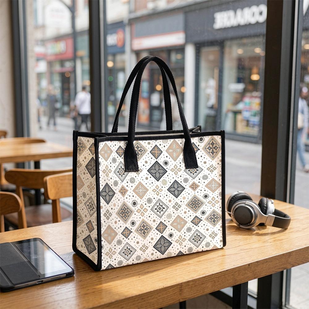 Bohemian Geometric Pattern Large Tote Bag Casual Portable Daily Shoulder Handbag for Women