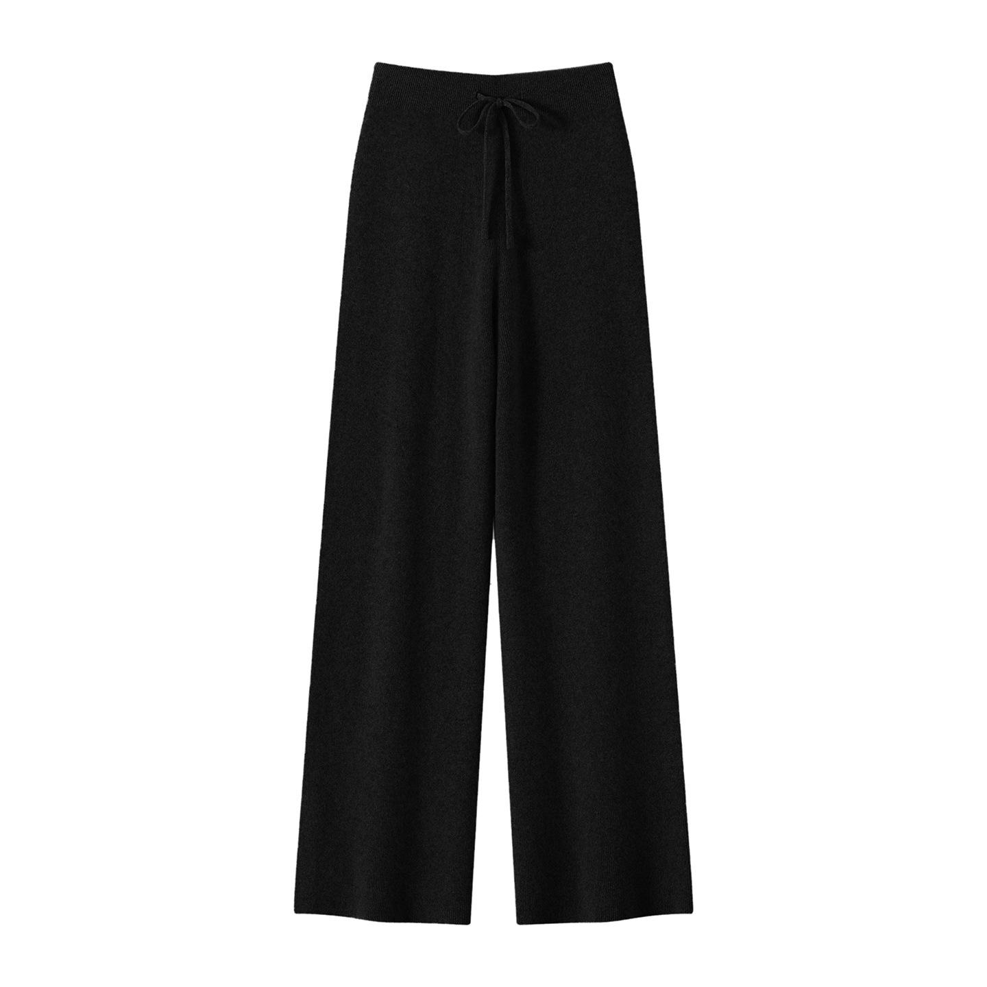Women s 100% Pure Cashmere High-Waisted Wide-Leg Knit Trousers - Elegant Drape Long Pants S