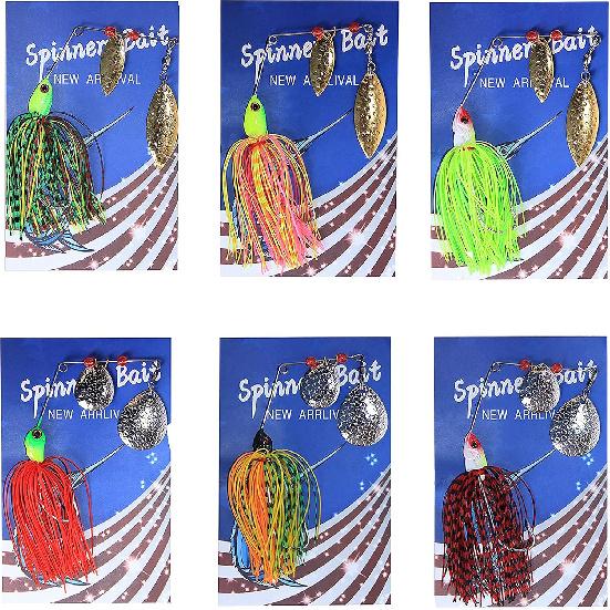 Spinner Baits Fishing Lures Kit, Hard Metal Buzz Bait Jigs Colorado Willow Leaf Spinnerbait Blades Swimbaits Fishing Tackle Spinner Bait for Bass