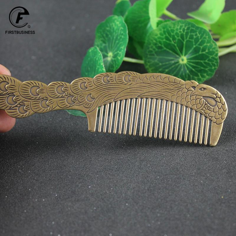 Brass Copper Peacock Clouds Fine-Tooth Hairdressing Combs Tangled Straight Hair Comb Care Styling Tool Girlfriend Monther