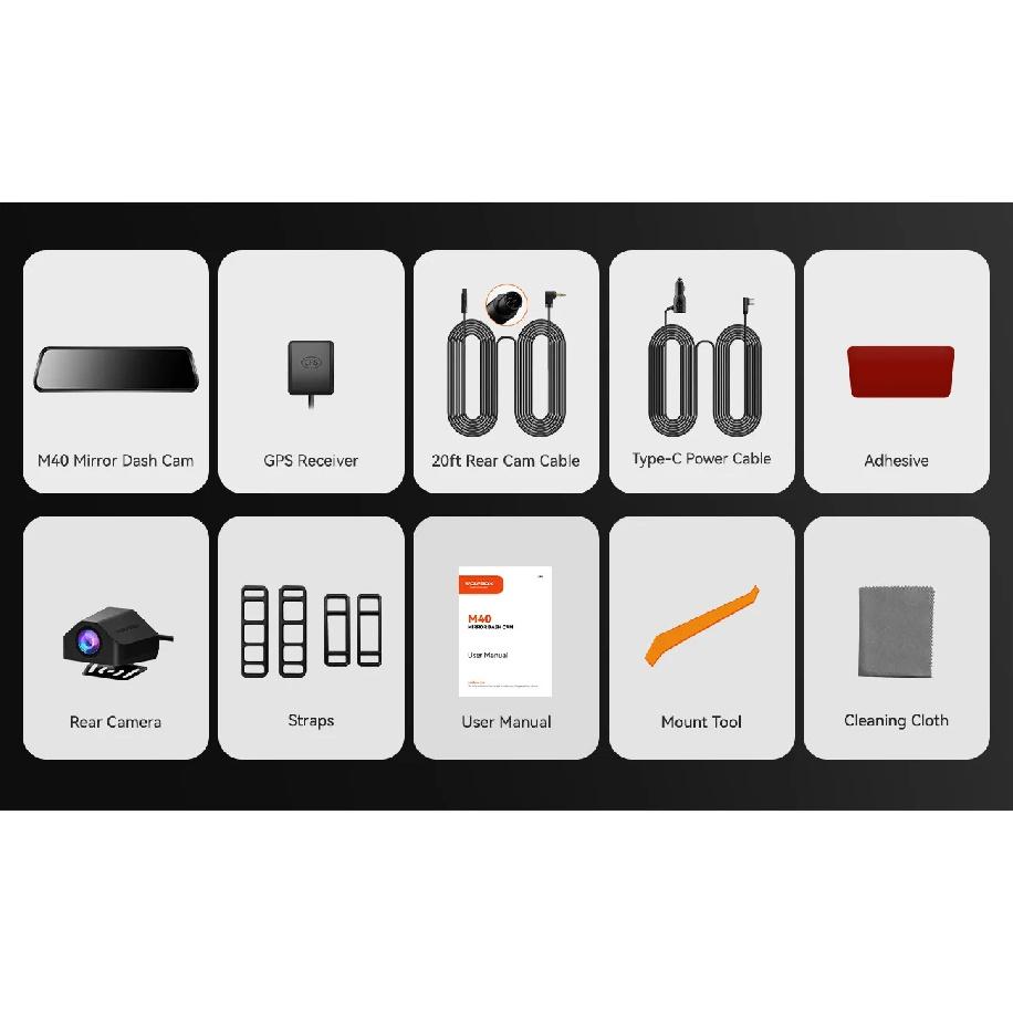 WOLFBOX M40 Dash Cam 4K+1080P With Voice Control ADAS Built in 5GHZ WI-FI and GPS Video Recorder Front and Rear Dash Camera