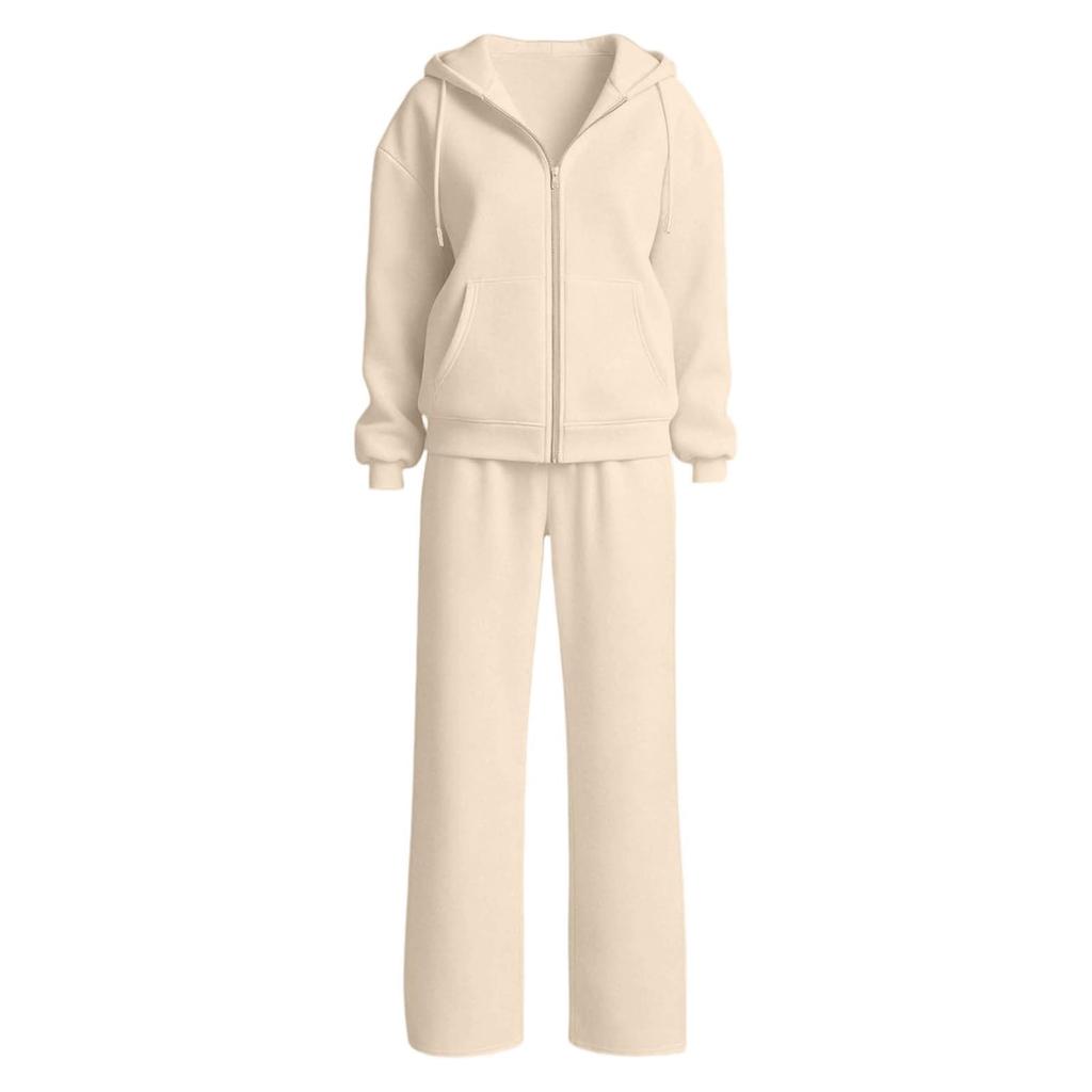 Women's Casual Two Piece Outfit with Zipper Cardigan and Long Pants for Fall Winter