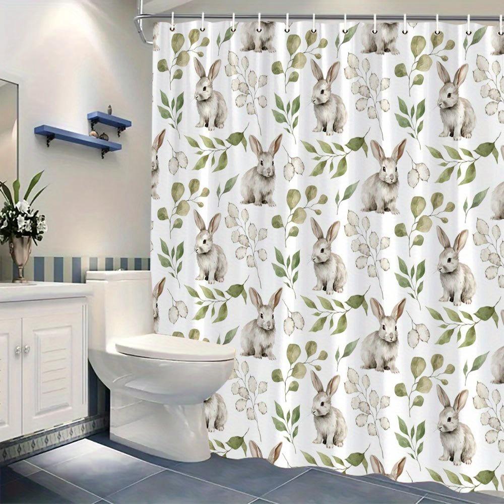 Green Leaves on White Background, Watercolor Texture, Polyester, Calming Nature Bathroom Decor