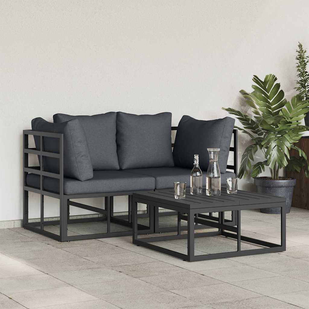 Garden Sofa Set 3 Pcs Black Metal
