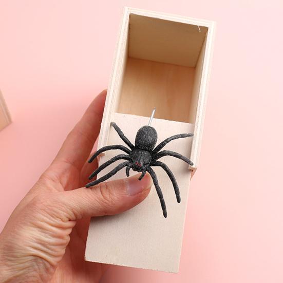 Halloween Spider Scared Wooden Box Prank Toy Funny Spoof Trick Spider Box Toy Halloween Scary Spider Jumps Out Great Party Gag Gift