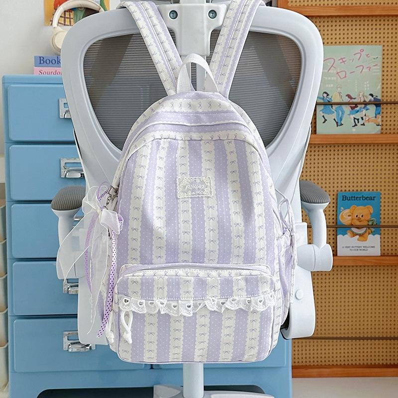 Schoolbag gentle department fresh color scheme striped design backpack student party daily commuting shopping spring outing large capacity schoolbag