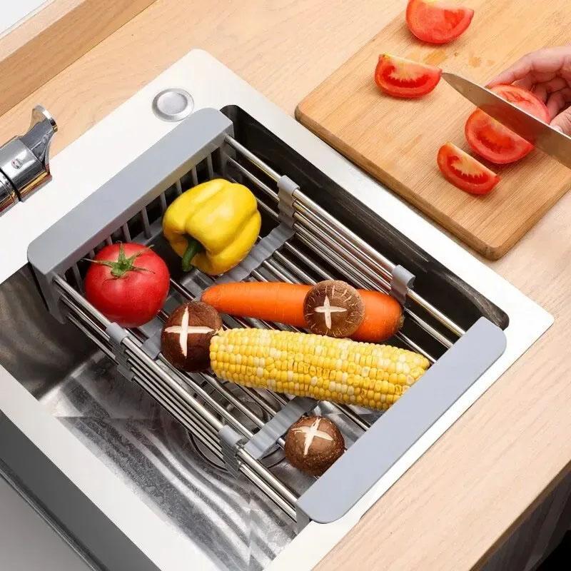 Stainless steel drainage rack retractable kitchen storage rack sink fruit and vegetable basket  household dishwashing rack