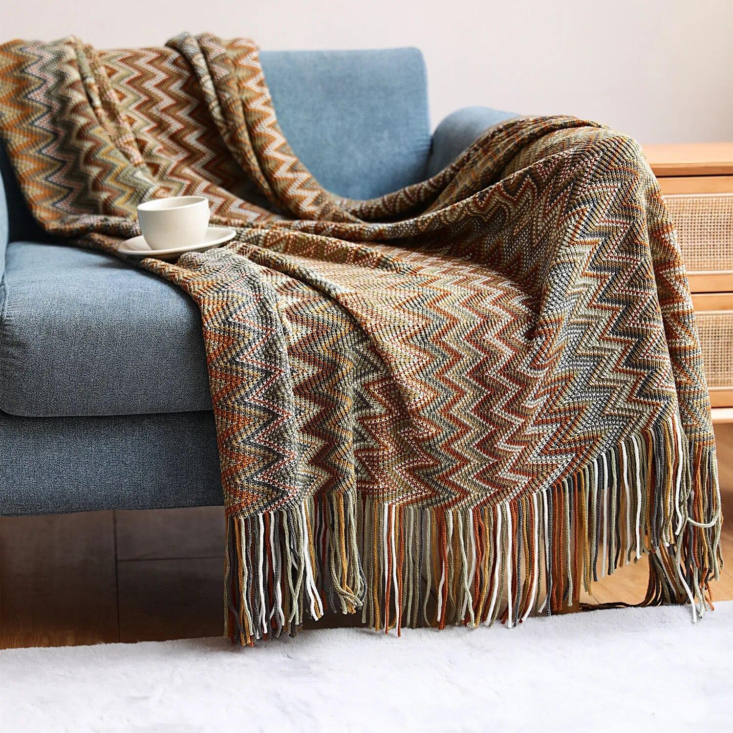 Bohemian Knitted Sofa Cover Blanket Soft Nordic Office Nap Throw for Couch Decor 70x240cm