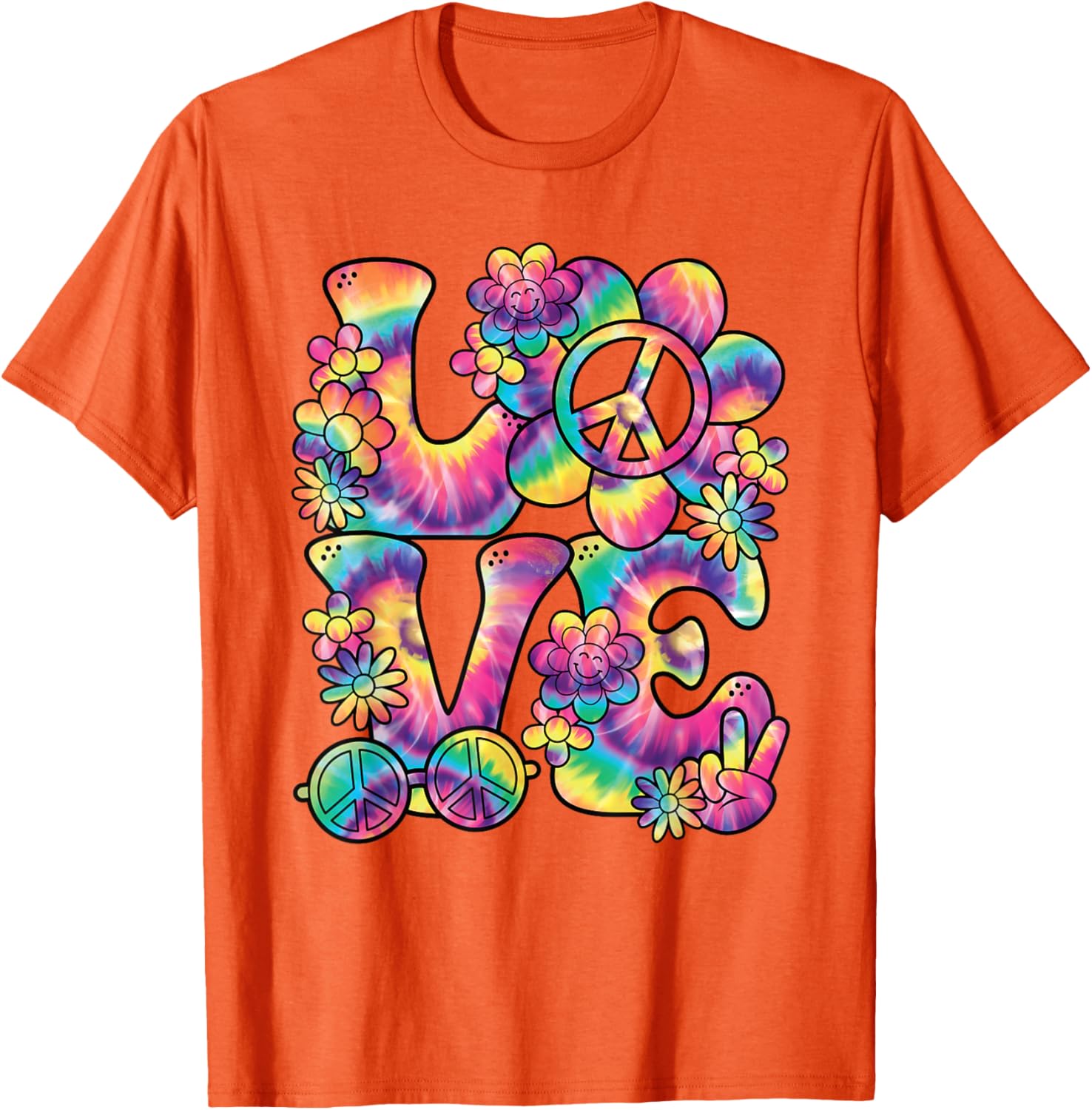 

Tie Dye Hippie Peace Sign Love Graphic Tee Retro 60s 70s Vibe Cotton T-Shirt 4XL