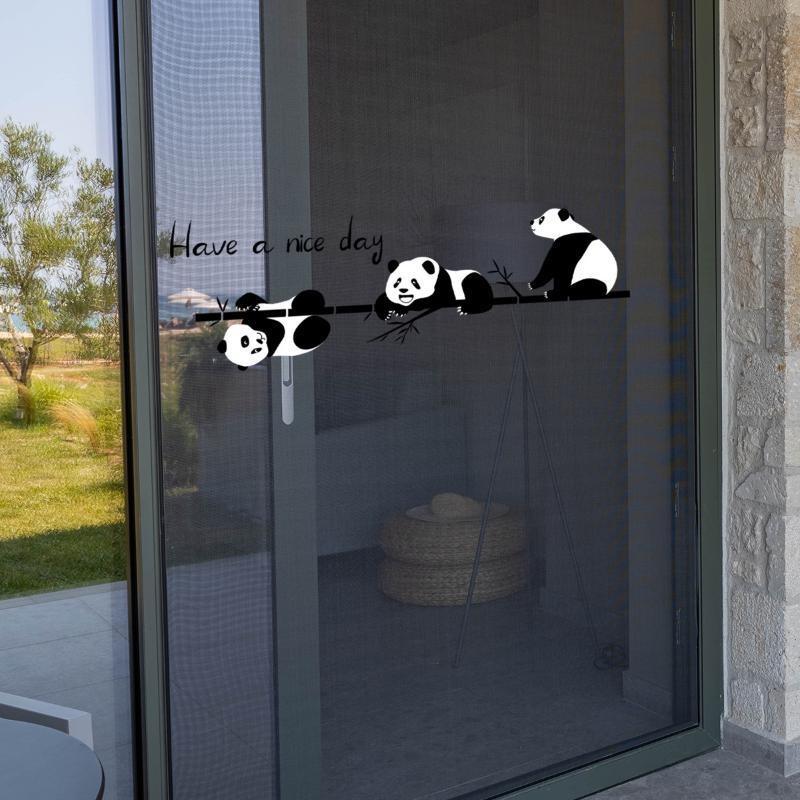 Wall Stickers Cartoon Animal Bamboo Three Pandas Glass Window Mirrors Decorative Stickers Home Wall Stickers Self Adhesive