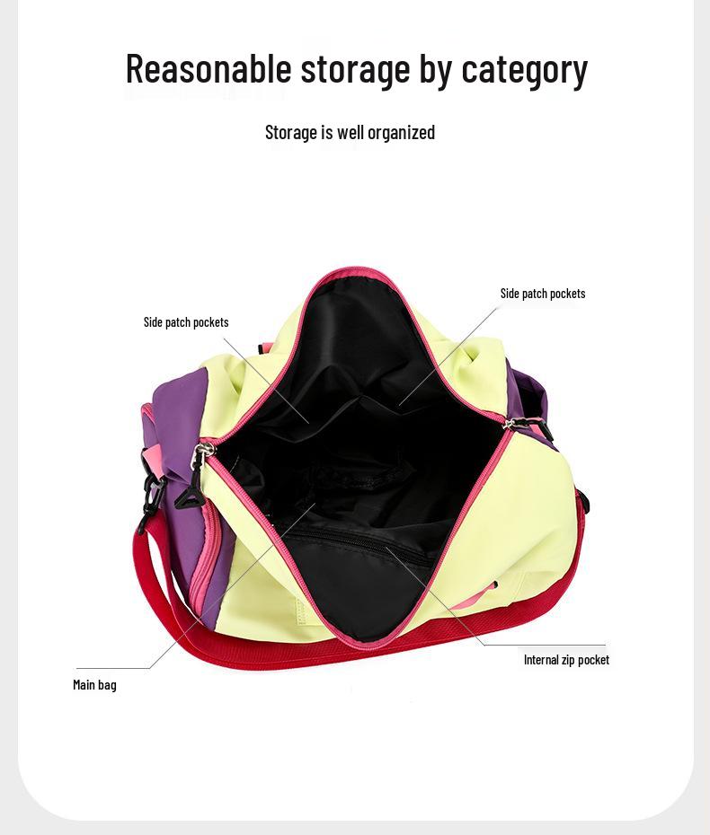 Dopamine Color Block Yoga Sports Bag with Shoe Compartment - Large Capacity for Short Trips