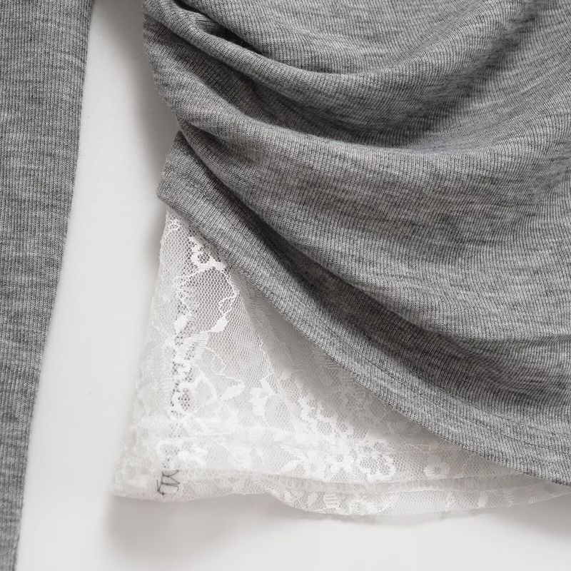 Za New Fall Women's Clothing 2025 Fashion Wind Fashion Lace Stitching Ruffle Fake Two-Piece T-shirts Uwj450159