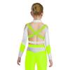 Mädchen Langarm Strass Farbblock Crop Top Kreuzrücken Cutout Gymnastiktop