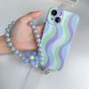 For iPhone 15 Plus Case with Phone Tether Tabs Protective TPU Phone Cover Wave Pattern Design