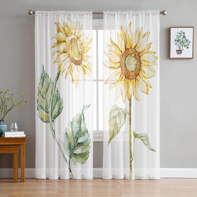 Sonnenblumen-Aquarell-weißer transparenter Vorhang für Schlafzimmer, Tüll-Voile-Vorhang für Küche, Wohnzimmer, Dekor, Fensterbehandlung