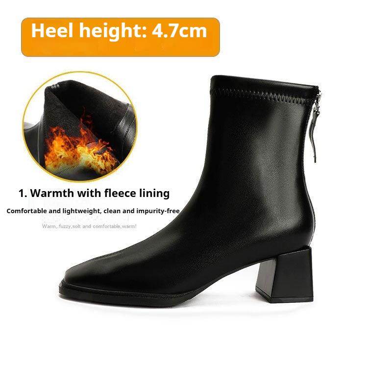 Γυναικείες Γαλλικές Μποτάκια Αστραγάλου με Ψηλό Τακούνι Μπότες Μόδας με Χοντρό Τακούνι Μαλακό Δέρμα Ανοιξιάτικες και Φθινοπωρινές Μονές Μπότες Μπότες με Τετράγωνη Μύτη