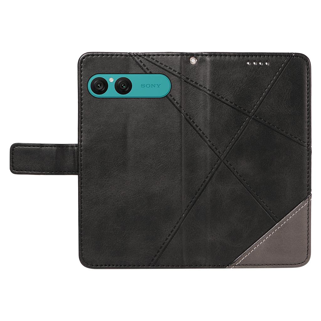For Sony Xperia 10 VII Leather Case Geometric Line Design Wallet Phone Cover with Wrist Strap