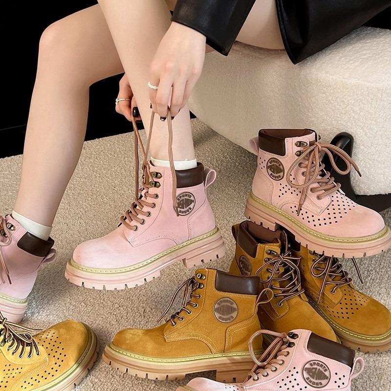 Martin Boots Women's Autumn New Thin Breathable Small Inner Height Increase Thick Bottom Hollow Versatile Short Boots