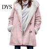 Autumn Coat Lady Winter with Hood And Pockets Thickened Fleece-lined Faux Suede Outerwear Mid Length Thermal Jacket Long Sleeve Outdoor Casual