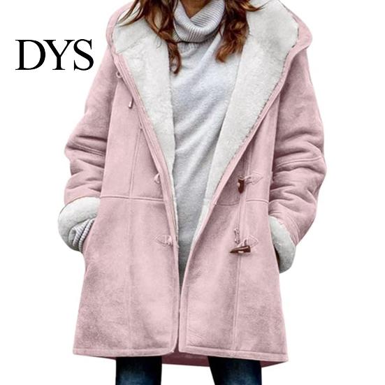 Autumn Coat Lady Winter with Hood And Pockets Thickened Fleece-lined Faux Suede Outerwear Mid Length Thermal Jacket Long Sleeve Outdoor Casual