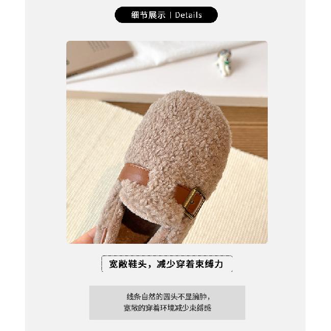 Children's woolen curly girls' cotton shoes, new autumn and winter solid color outdoor wear, warm shoes for small, medium, and large children