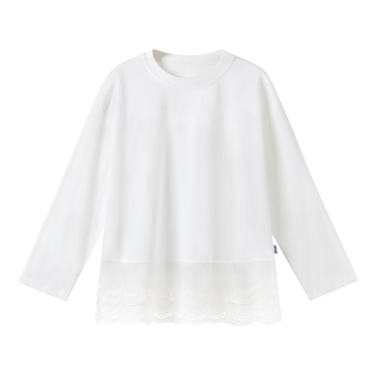 

Девичья футболка с длинным рукавом, 25, осенняя, кружевная, пэчворк - Подростковая милая мода 170 cm белый