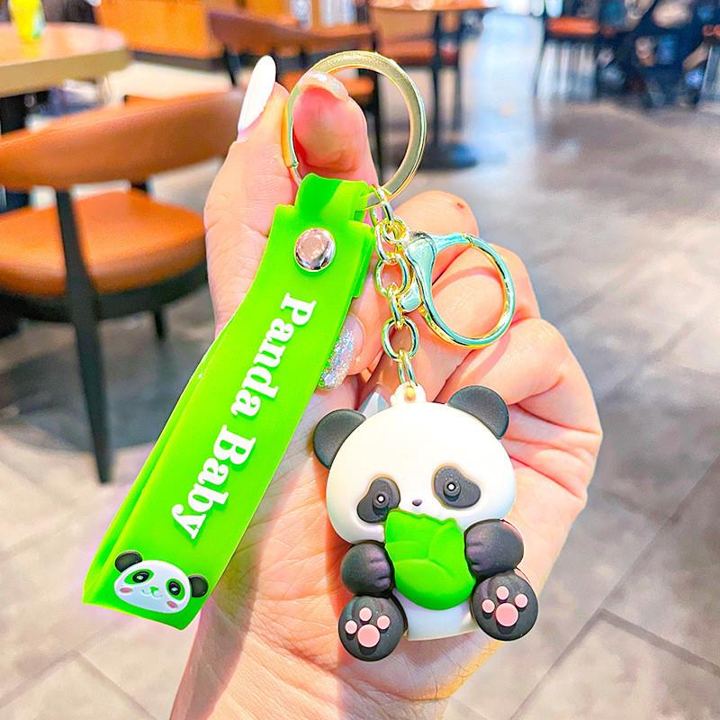 Panda Side Holding Bamboo Shoot Key Chain Cute Cartoon Girl Pendant Backpack