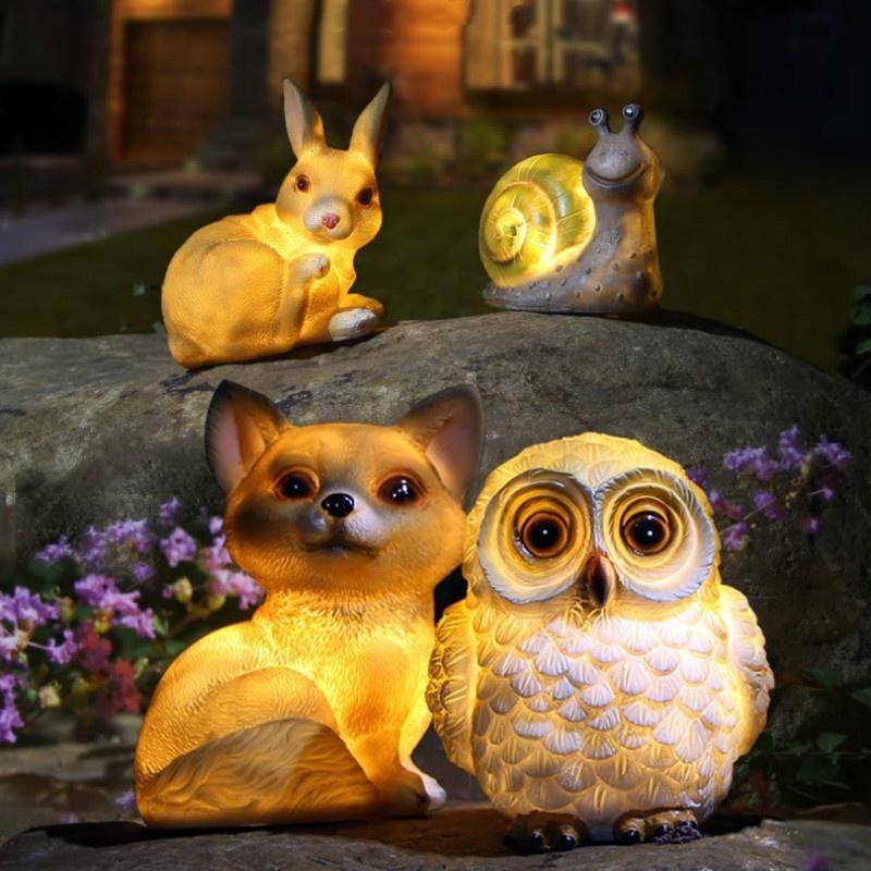 Outdoor Solar Power Yard Animal Ornament Lamp LED Garden Landscape Lamp Rabbit Owl Snail Puppy Night