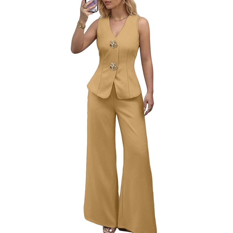 

ZANZEA Women Sleeveless Vest and Pants Summer Two Piece Suit Sets XL світло-коричневого кольору