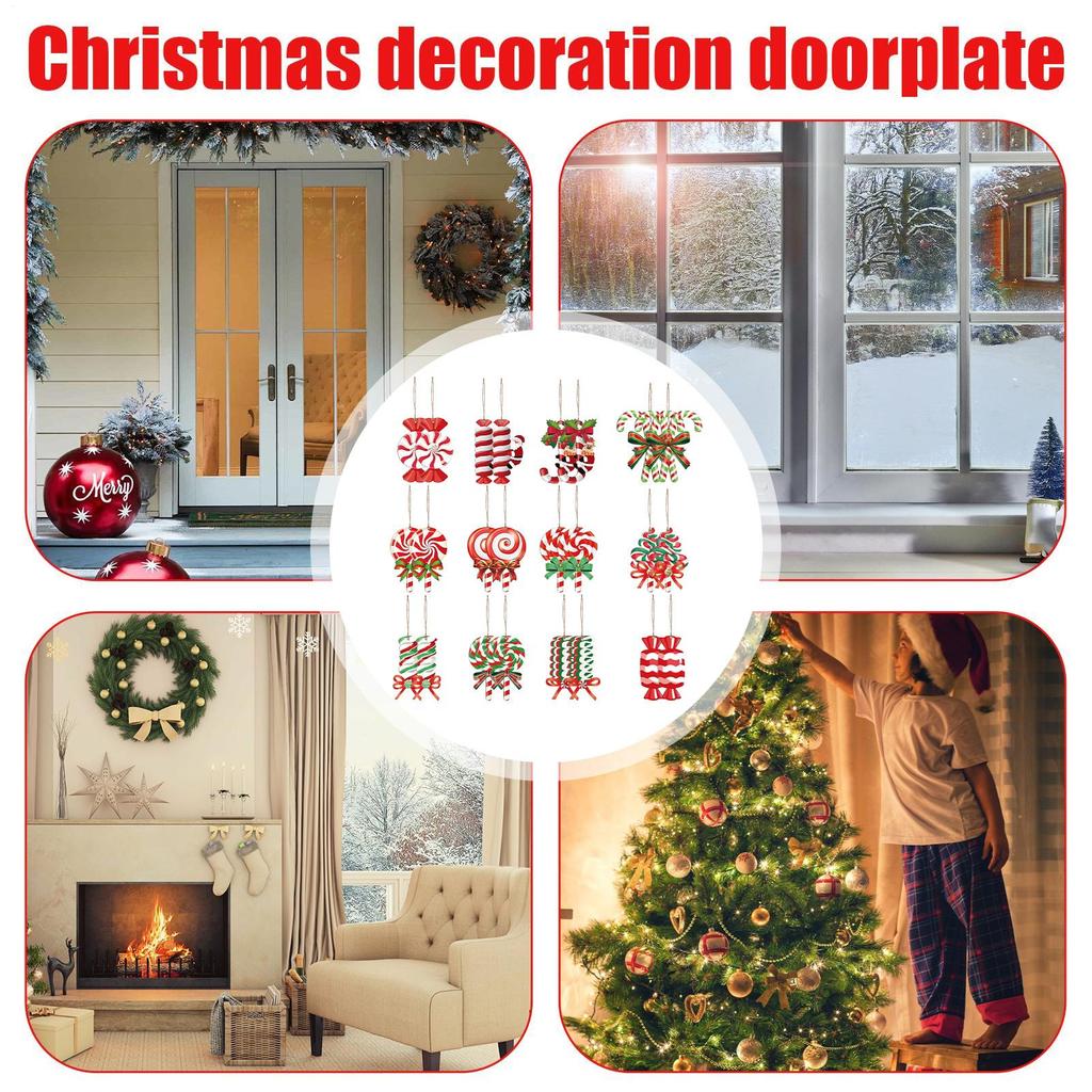 24pcs Christmas Candy Pendant Wooden Lollipop Cane Christmas Tree Decorations Mini Cane Candy Peppermint Candy Ornaments