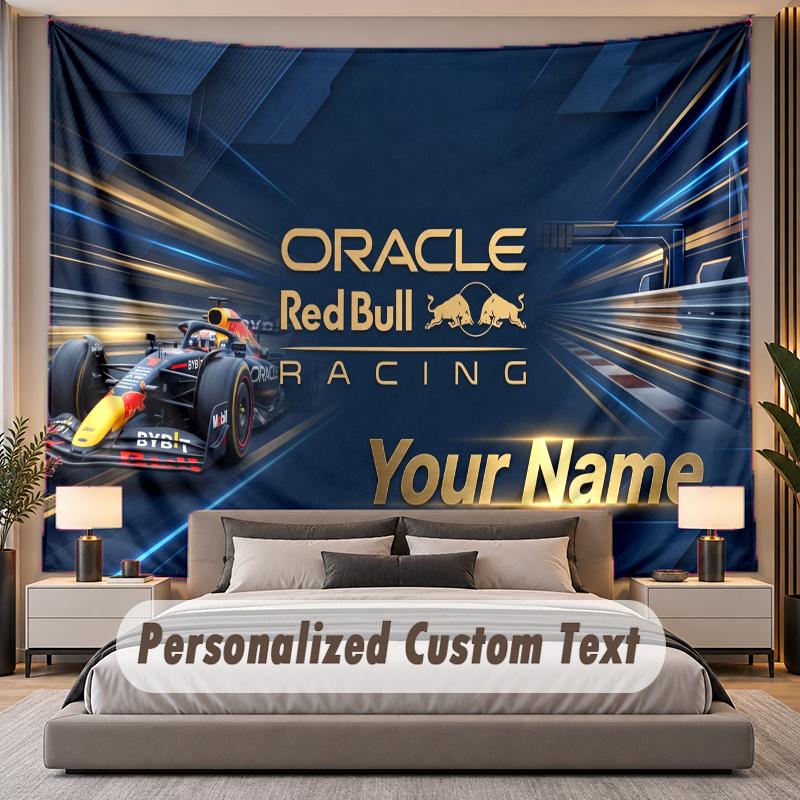 Custom Name Text Tapestry Red Bull Racing Personalized Polyester Wall Tapestry For Bedroom And Room