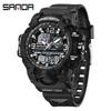 SANDA Women's Trendy LED Dual Display Waterproof Watch with Hourly Chime