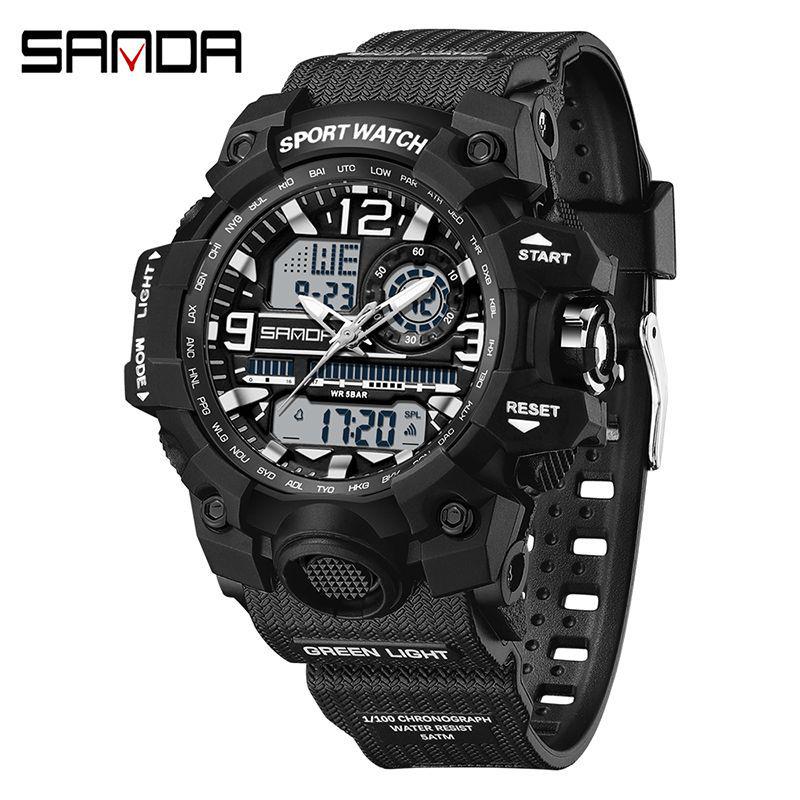 SANDA Women's Trendy LED Dual Display Waterproof Watch with Hourly Chime