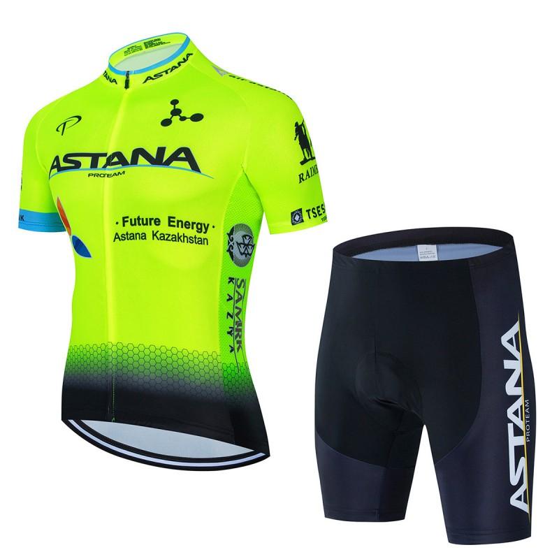 Mens Cycling Jersey Set Breathable Quick-Dry Short Sleeve Kit ASTANA Team Style Ride Wear