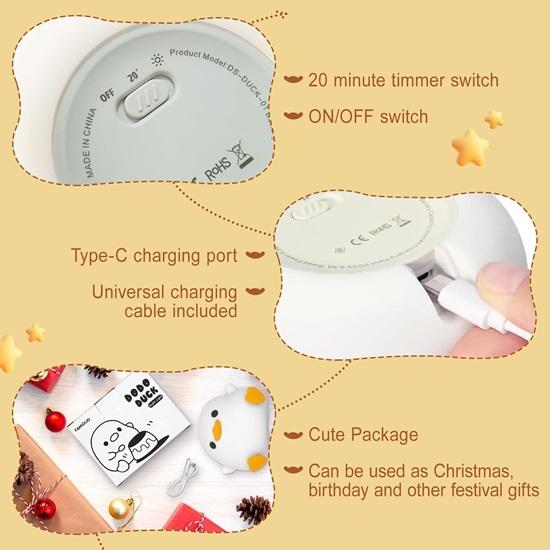 Lampă Rață, Lumină de Noapte Rață Mazăre Drăguță, Lampă de Noapte Rață Ducky Dimmabilă, Somn Copii, Lampă de Noptieră cu Touch din Silicon Reîncărcabilă, Decor Dormitor Unic Cadou Jucărie